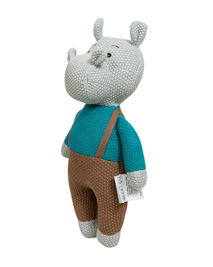 Pomme Multicolor Hippo Knitted Stuffed Soft Toy-Plush Cuddly Toy For Newborn