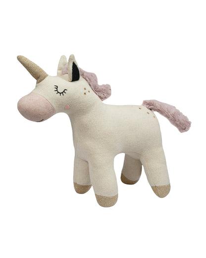 Pomme Gold Lurex Unicorn Knitted Stuffed Soft Toy-Plush Cuddly Toy For Newborn