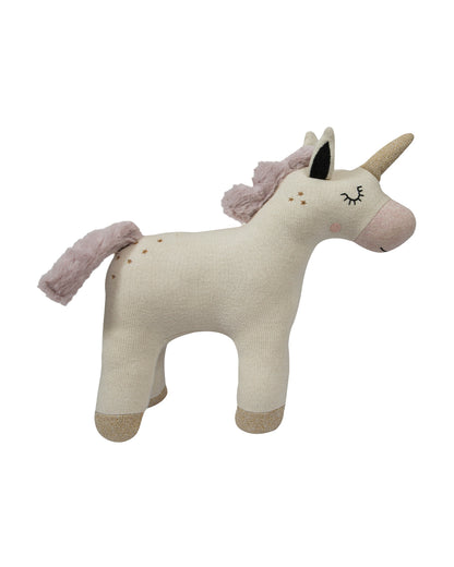 Pomme Gold Lurex Unicorn Knitted Stuffed Soft Toy-Plush Cuddly Toy For Newborn