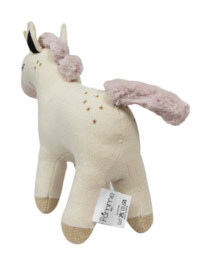 Pomme Gold Lurex Unicorn Knitted Stuffed Soft Toy-Plush Cuddly Toy For Newborn