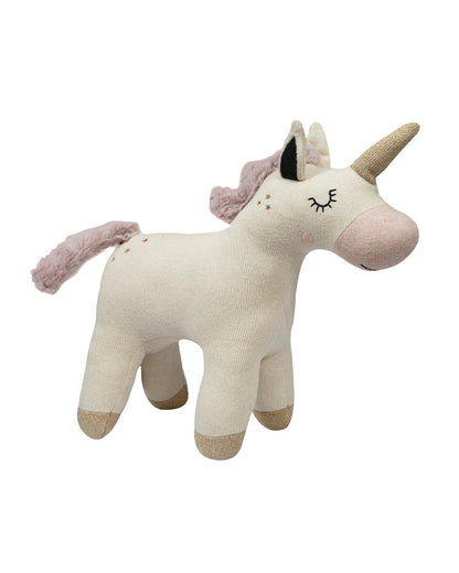 Pomme Gold Lurex Unicorn Knitted Stuffed Soft Toy-Plush Cuddly Toy For Newborn