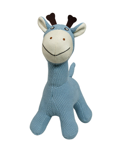 Pomme Blue Giraffe Knitted Stuffed Soft Toy-Plush Cuddly Toy For Newborn