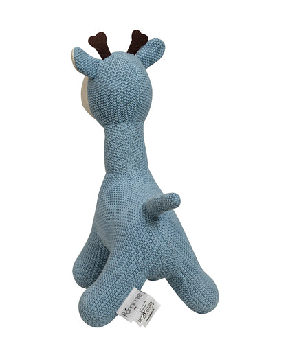Pomme Blue Giraffe Knitted Stuffed Soft Toy-Plush Cuddly Toy For Newborn