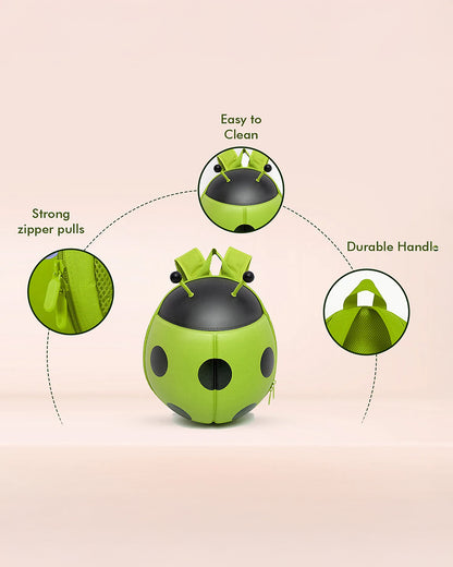 Very Peri Cute Ladybug Luck Backpack-Green-Adjustable Shoulder Straps-Preschool Nursery Travel Bag