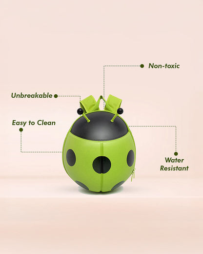 Very Peri Cute Ladybug Luck Backpack-Green-Adjustable Shoulder Straps-Preschool Nursery Travel Bag