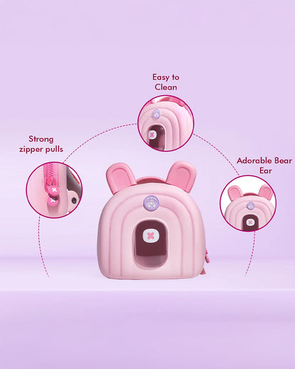 Very Peri Cute Bear Ears Backpack-Pink-Adjustable Shoulder Straps-Preschool Nursery Travel Bag