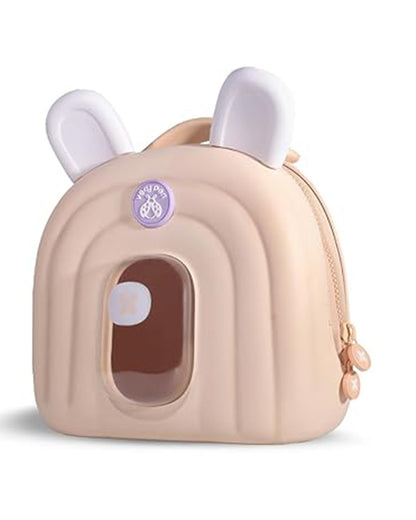 Very Peri Cute Bear Ears Backpack-Beige-Adjustable Shoulder Straps-Preschool Nursery Travel Bag