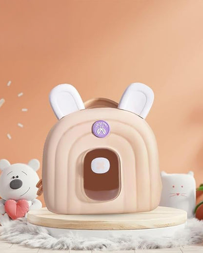 Very Peri Cute Bear Ears Backpack-Beige-Adjustable Shoulder Straps-Preschool Nursery Travel Bag
