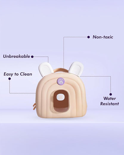 Very Peri Cute Bear Ears Backpack-Beige-Adjustable Shoulder Straps-Preschool Nursery Travel Bag