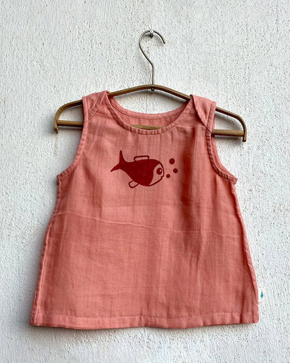 Whitewater Kids Peach Top-Sleeveless-Solid-Organic Cotton-For Infants