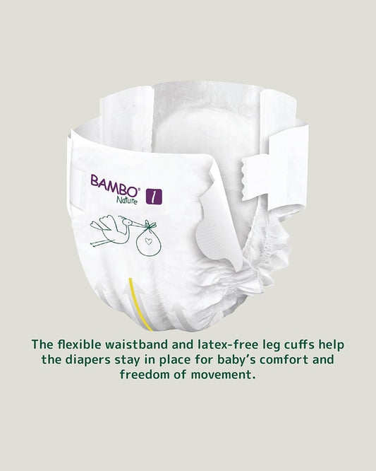 Bambo Nature Tape Diapers-Size 1, XS (2-4 Kg)-Chlorine Free-With Wetness Indicator-Dermatologically Tested