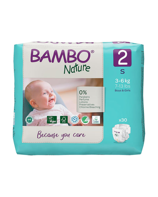 Bambo Nature Tape Diapers-Size 2, Small (3-6 Kg)-Chlorine Free-With Wetness Indicator-Dermatologically Tested