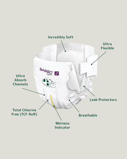 Bambo Nature Tape Diapers-Size 2, Small (3-6 Kg)-Chlorine Free-With Wetness Indicator-Dermatologically Tested