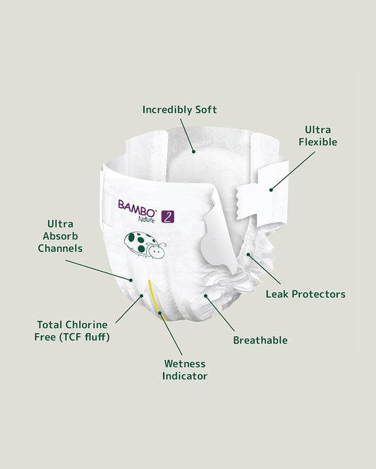 Bambo Nature Tape Diapers-Size 2, Small (3-6 Kg)-Chlorine Free-With Wetness Indicator-Dermatologically Tested