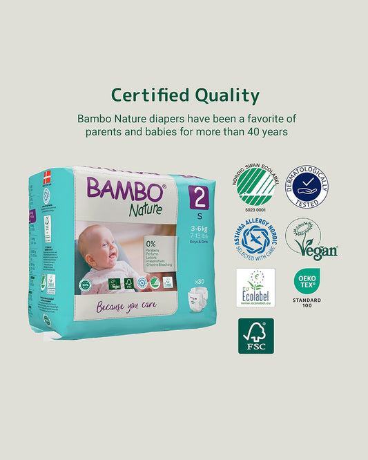 Bambo Nature Tape Diapers-Size 2, Small (3-6 Kg)-Chlorine Free-With Wetness Indicator-Dermatologically Tested