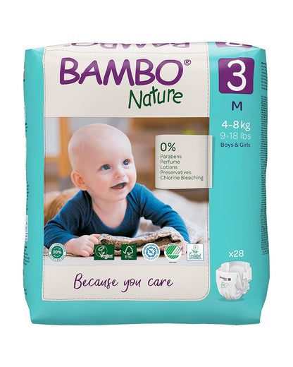 Bambo Nature Tape Diapers-Size 3, Medium (4-8 Kg)-Chlorine Free-With Wetness Indicator-Dermatologically Tested