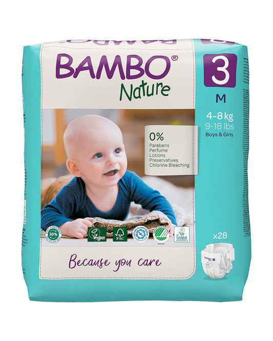 Bambo Nature Tape Diapers-Size 3, Medium (4-8 Kg)-Chlorine Free-With Wetness Indicator-Dermatologically Tested