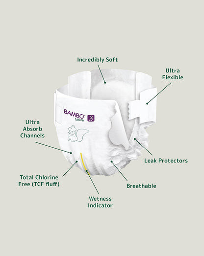 Bambo Nature Tape Diapers-Size 3, Medium (4-8 Kg)-Chlorine Free-With Wetness Indicator-Dermatologically Tested