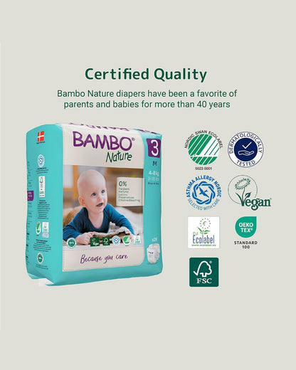 Bambo Nature Tape Diapers-Size 3, Medium (4-8 Kg)-Chlorine Free-With Wetness Indicator-Dermatologically Tested