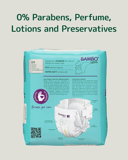 Bambo Nature Tape Diapers-Size 3, Medium (4-8 Kg)-Chlorine Free-With Wetness Indicator-Dermatologically Tested