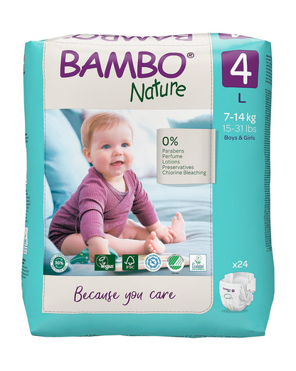 Bambo Nature Tape Diapers-Size 4, Large (7-14 Kg)-Chlorine Free-With Wetness Indicator-Dermatologically Tested