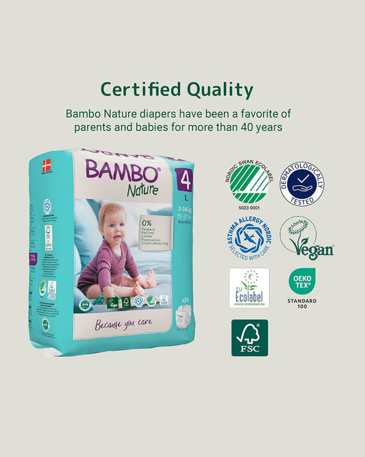 Bambo Nature Tape Diapers-Size 4, Large (7-14 Kg)-Chlorine Free-With Wetness Indicator-Dermatologically Tested