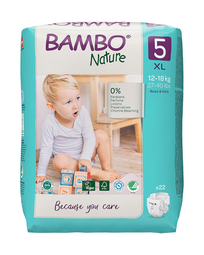 Bambo Nature Tape Diapers-Size 5, XL (12-18 Kg)-Chlorine Free-With Wetness Indicator-Dermatologically Tested