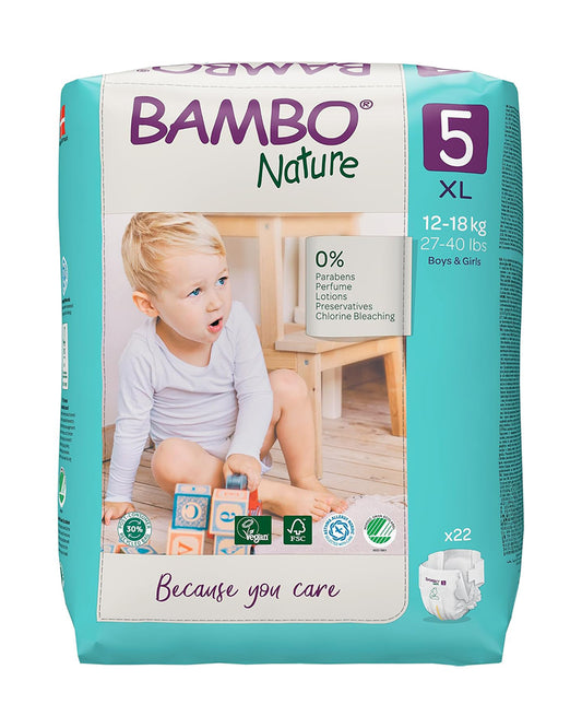 Bambo Nature Tape Diapers-Size 5, XL (12-18 Kg)-Chlorine Free-With Wetness Indicator-Dermatologically Tested