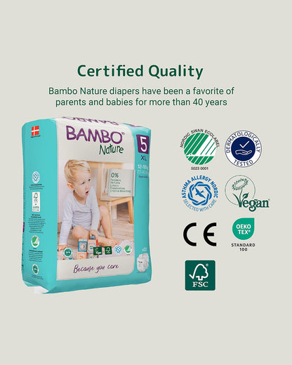 Bambo Nature Tape Diapers-Size 5, XL (12-18 Kg)-Chlorine Free-With Wetness Indicator-Dermatologically Tested