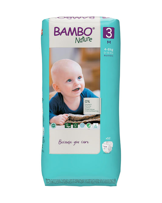 Bambo Nature Tape Diapers-Size 3, Medium (4-8 Kg)-Chlorine Free-With Wetness Indicator-Dermatologically Tested