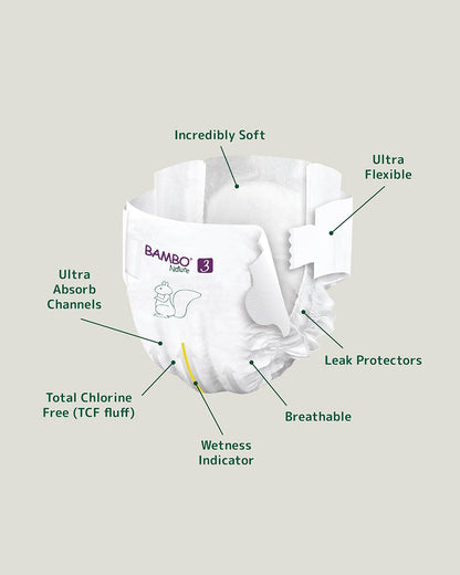 Bambo Nature Tape Diapers-Size 3, Medium (4-8 Kg)-Chlorine Free-With Wetness Indicator-Dermatologically Tested