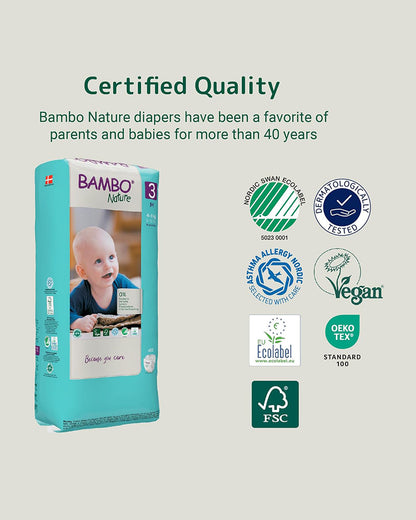 Bambo Nature Tape Diapers-Size 3, Medium (4-8 Kg)-Chlorine Free-With Wetness Indicator-Dermatologically Tested