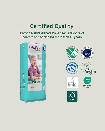 Bambo Nature Tape Diapers-Size 4, Large (7-14 Kg)-Chlorine Free-With Wetness Indicator-Dermatologically Tested