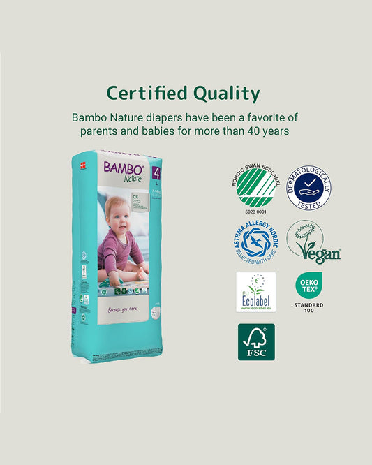 Bambo Nature Tape Diapers-Size 4, Large (7-14 Kg)-Chlorine Free-With Wetness Indicator-Dermatologically Tested
