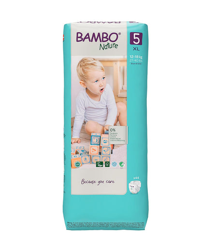 Bambo Nature Tape Diapers-Size 5, XL (12-18 Kg)-Chlorine Free-With Wetness Indicator-Dermatologically Tested
