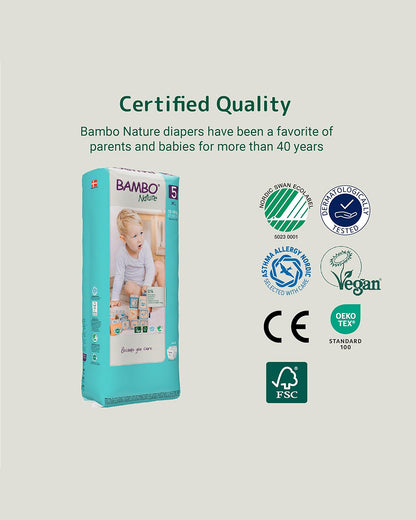 Bambo Nature Tape Diapers-Size 5, XL (12-18 Kg)-Chlorine Free-With Wetness Indicator-Dermatologically Tested