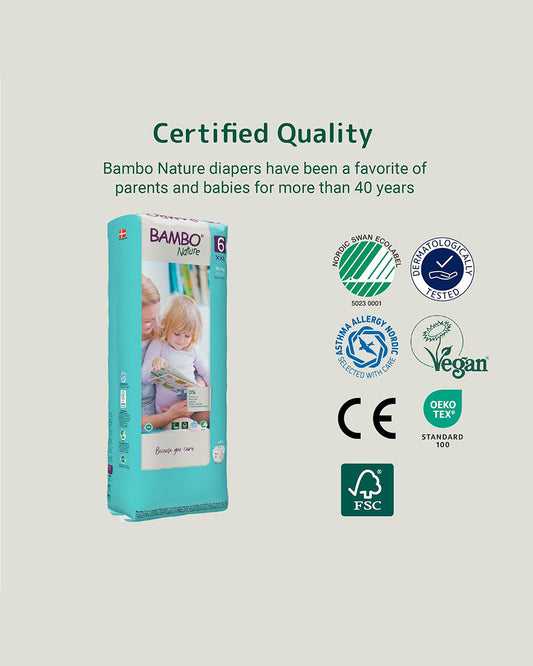 Bambo Nature Tape Diapers-Size 6, XXL (16 Kg+)-Chlorine Free-With Wetness Indicator-Dermatologically Tested