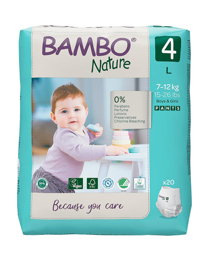 Bambo Nature Diaper Pants-Size 4, Large (7-12 Kg)-Chlorine Free-With Wetness Indicator-Dermatologically Tested