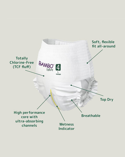Bambo Nature Diaper Pants-Size 4, Large (7-12 Kg)-Chlorine Free-With Wetness Indicator-Dermatologically Tested