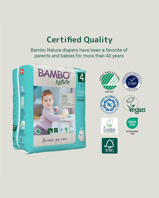 Bambo Nature Diaper Pants-Size 4, Large (7-12 Kg)-Chlorine Free-With Wetness Indicator-Dermatologically Tested