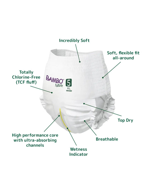 Bambo Nature Diaper Pants-Size 5, XL (11-17 Kg)-Chlorine Free-With Wetness Indicator-Dermatologically Tested
