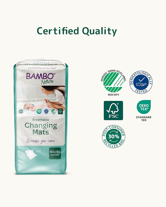 Bambo Nature Disposable Diaper Changing Mat-With 1000ml Absorbency-Dermatologically Tested-60x60cm
