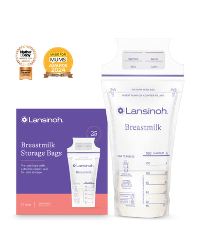 Lansinoh Breast Milk Transparent Storage Bags-Reinforced Double Zipper Seal For Safe Storage-Freezer Safe Pouches-With Measurement Markings-180 ml-Pack of 50