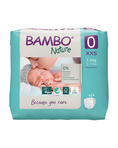 Bambo Nature Tape Diapers-Size 0, XXS (1-3 Kg)-Chlorine Free-With Wetness Indicator-Dermatologically Tested