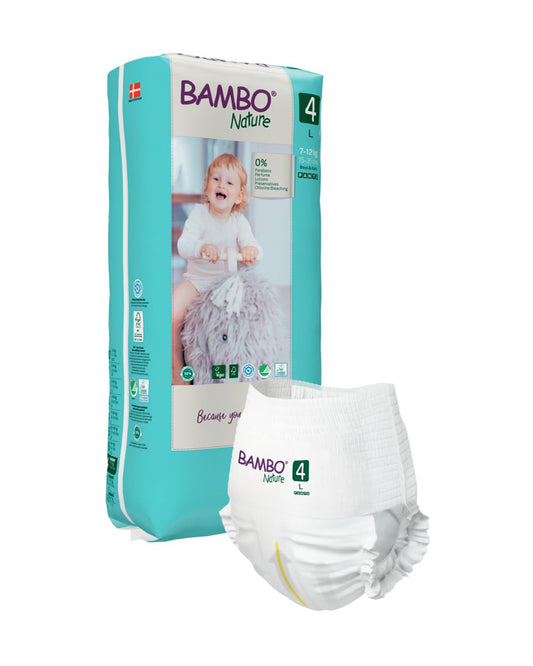 Bambo Nature Diaper Pants-Size 4, Large (7-12 Kg)-Chlorine Free-With Wetness Indicator-Dermatologically Tested