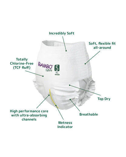 Bambo Nature Diaper Pants-Size 5, XL (11-17 Kg)-Chlorine Free-With Wetness Indicator-Dermatologically Tested