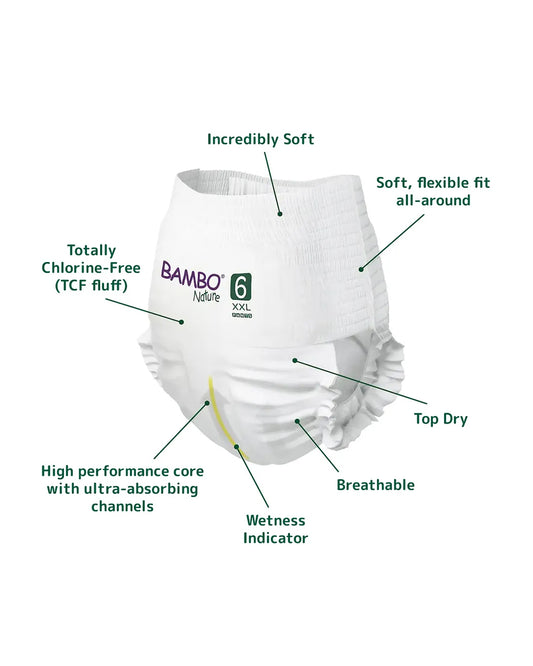 Bambo Nature Diaper Pants-Size 6, XXL (15 Kg+)-Chlorine Free-With Wetness Indicator-Dermatologically Tested