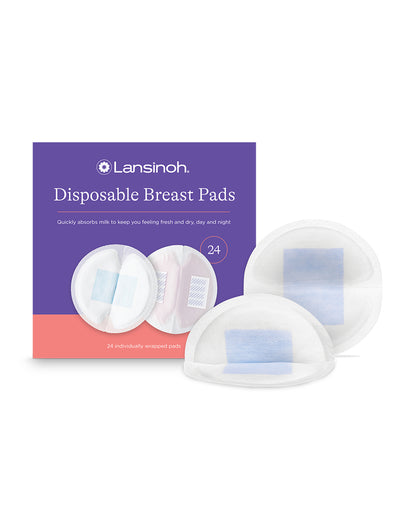 Lansinoh Disposable Nursing Breast Pads-Bluelock Technology for Instant Absorption-Naturally Contoured Design-Pack of 24
