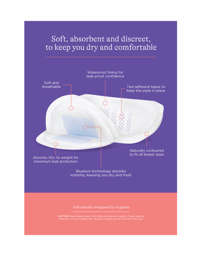 Lansinoh Disposable Nursing Breast Pads-Bluelock Technology for Instant Absorption-Naturally Contoured Design-Pack of 24