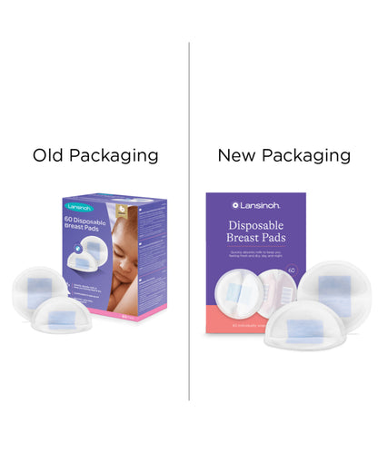 Lansinoh Disposable Nursing Breast Pads-Bluelock Technology for Instant Absorption-Naturally Contoured Design-Pack of 60